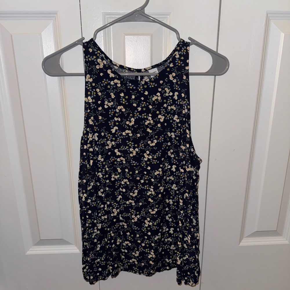 Old Navy Navy and Cream Floral Tank Top